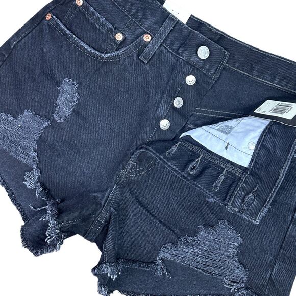 Levi’s 501 High Rise Distressed Denim Cut Off  Shorts - Size 27 - Picture 2 of 6